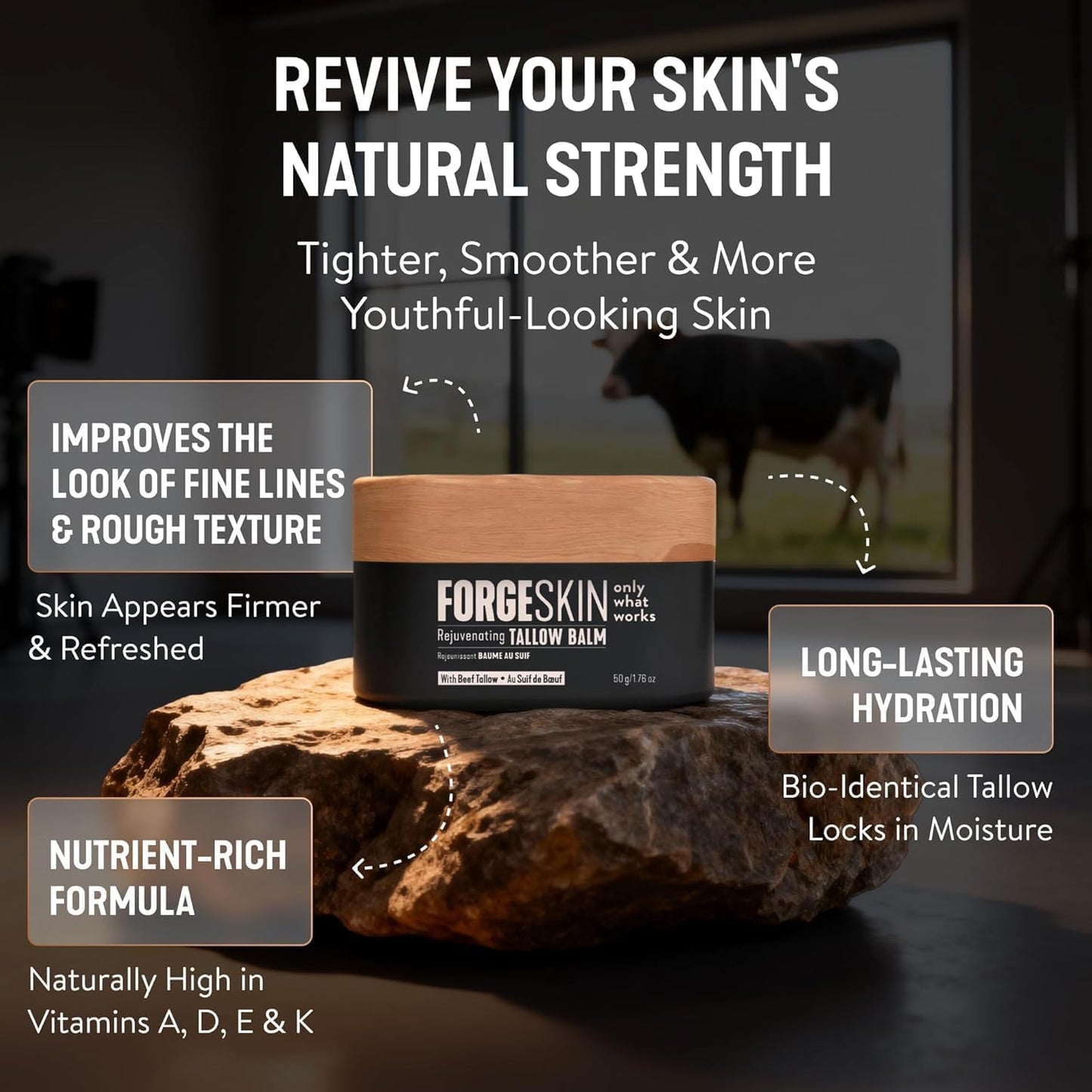 Forge Skin Beef Tallow Balm Moisturizer for Men Skin Care - Face + Body Wrinkle Defense, Hydration Cream - Natural Skincare Lotion (1.7 OZ)